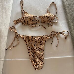 Zaful Spotted Bikini Top in Beige and Black